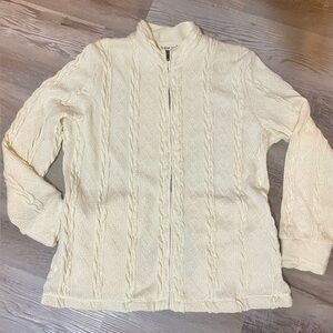 (Cracker Barrel) Knit Sweater Zip Up Top Ivory Women's Size Medium NWT